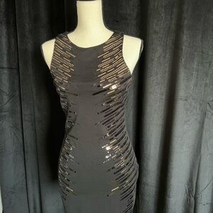 bebe Black and Gold Sequin Mini Dress